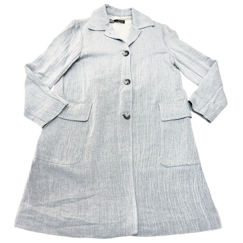 Zara Light Wash Button Down Linen-Cotton Blend Long Sleeve Dress Size Small